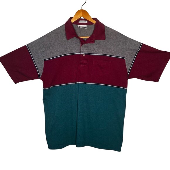 John Henry Sport Men  XL Polo Shirt Colorblock Casual Red Gray Teal Short Sleeve - Picture 1 of 14